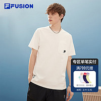 FILA FUSION斐乐潮牌男子针织短袖衫2024夏季时尚纯棉基础T恤 标准白-WT 175/96A/L