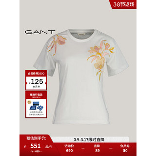 GANT甘特2024春季女士时尚印花圆领短袖T恤4200872 113白色 M