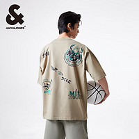 杰克·琼斯（JACK&JONES）NBA联名雄鹿队队夏季款纯棉宽松潮流罗纹圆领短袖T恤男224201008 卡其色E11 卡其色E11 165/88A/XS