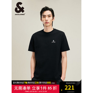 杰克·琼斯（JACK&JONES）夏时尚简约静奢风款浮雕肌理感提花短袖T恤男224201114 E40 黑色 常规 E40 黑色 170/92A/S