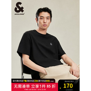 杰克·琼斯（JACK&JONES）夏时尚简约宽松款静奢风泡泡纱肌理短袖T恤男224201119 E40 黑色 常规 E40 黑色 165/88A/XS