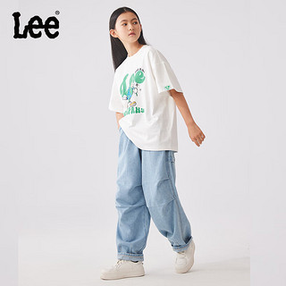 Lee童装短袖2024夏季男童女童休闲简约舒适儿童半袖t恤上衣 白色 105cm