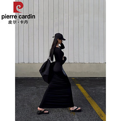 pierre cardin 皮尔·卡丹 皮尔卡丹（pierre 美式复古印花方领连衣裙秋冬性感紧身修身显瘦包臀裙气质收腰长