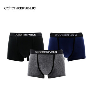 COTTON REPUBLIC/微型窗科技干爽内裤平角3条装男士内裤01123823 黑/中灰/宝蓝 XL(180/100)