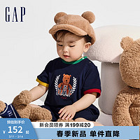 Gap婴儿2024春季小熊印花撞色连体衣儿童装包屁衣890354 海军蓝 90cm (18-24月)亚洲尺码
