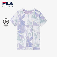 FILA【凉感科技】斐乐儿童童装2024夏新款中大童女童短袖透气T恤 满印一-ZA 1