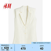 H&M2024春季女装时尚百搭亚麻混纺无袖休闲西装领马甲1229359 白色 155/80A