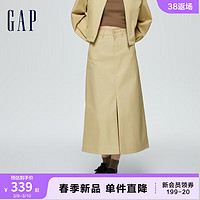 Gap 蓋璞 女裝春季2024新款LOGO中腰氣質半身裙長裙401264甜美A字裙 卡其色 160/62A(S)亞洲尺碼