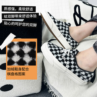 VANS 范斯 黑白棋盘格低帮毛毛板鞋