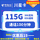 中国电信 川星卡 半年19元月租（115G全国流量+100分钟通话+一年视频会员）返25元