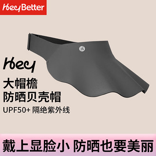 heybetter 亲子防晒帽UPF50+无顶遮阳帽遮脸防风防紫外线成人灰