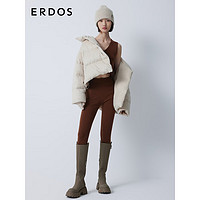 ERDOS【善+系列】动物刺绣卷边加厚保暖羊绒针织圆顶优雅女帽子 浅驼 52cm