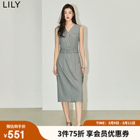 丽丽 LILY2024夏女装气质通勤款赠腰带高腰显瘦无袖西装马夹连衣裙 501灰色 M