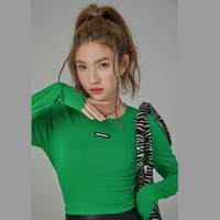 CHUU露背T恤女春季辣妹别致纯色圆领正肩短款上衣 森绿 均码