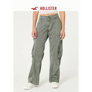 HOLLISTER24春夏低腰宽松斜纹布工装风休闲裤 女 355877-1 灰绿色 2S