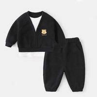 瑄妮薇 宝宝春秋套装婴儿春装男童运动洋气衣服儿童童装赢 黑色 80cm