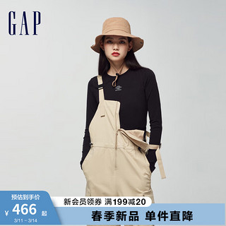 Gap 盖璞 女装2024春季宽松背带裤工装长裤477872 卡其色 160/62A(S)亚洲尺码