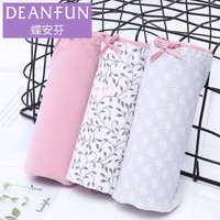 蝶安芬（Deanfun）棉质女式内裤女印花田园风中腰型女士内裤3条礼盒装 XXL