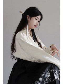 棉逸纪马面裙全套女款2024年新中式女装汉服成人中国风裙子 米白色飞机袖+黑色马面裙 M