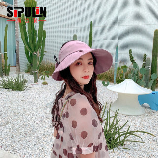 斯普琳 遮阳帽子女夏天防晒帽韩版文艺甜美蝴蝶结渔夫帽可拆卸百搭沙滩休闲户外出游太阳帽女 紫色