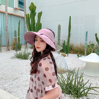 斯普琳 遮阳帽子女夏天防晒帽韩版文艺甜美蝴蝶结渔夫帽可拆卸百搭沙滩休闲户外出游太阳帽女 紫色