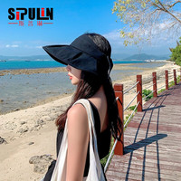 斯普琳 遮阳帽子女夏天防晒帽韩版文艺甜美蝴蝶结渔夫帽可拆卸百搭沙滩休闲户外出游太阳帽女 黑色