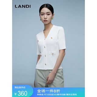 蓝地（LANDI）LANDI法式气质V领针织开衫女短袖上衣2024春夏 素雅白 L