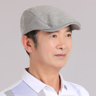 帽子男士爸爸贝雷帽春夏款前进帽大头围仿麻前进帽纯色英伦鸭舌帽湿红妆 米色 可调节56-60cm)