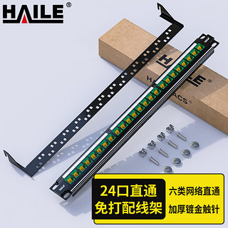 HAILE海乐 六类配线架24口直通免打 CAT6非屏蔽直通模块 绿色 HT-ZT24D