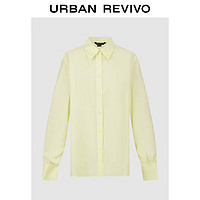 URBAN REVIVO UR2024春季女装简约气质通勤纯色长袖开襟衬衫UWG240045 米黄 XL