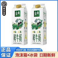 金典 伊利金典鲜牛奶950ml*2盒装巴氏鲜奶学生营养早餐屋顶包 顺丰