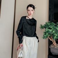 缎面提花衬衫女短款唐装女中国风秋装汉服改良旗袍盘扣新中式上衣