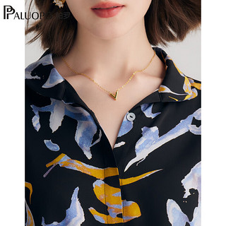 帕罗（PALUOPO）【19姆米弹力双乔】女士真丝衬衫蝙蝠袖桑蚕丝衬衣上衣 黑 XL(170/92A)