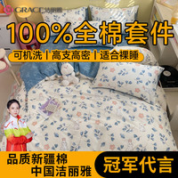 洁丽雅(grace)全棉床上四件套纯棉纯棉被罩枕套用品单双人床笠被套床单四件套 兰兰兔 床单款四件套/被套200*230cm