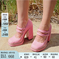 史蒂夫·马登 STEVE MADDEN/思美登春秋防水台粗高跟玛丽珍单鞋女 TWICE 粉色 39