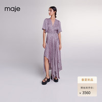 Maje2024早春新款女装V领印花收腰不规则连衣裙长裙MFPRO03465 多色 T