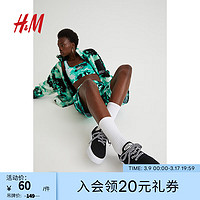 H&M 女鞋帆布鞋夏季黑色日常印花棉质系带低帮帆布运动鞋1012519 黑色/No Fear 235(37)