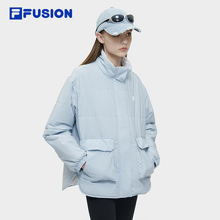 FILA FUSION斐乐潮牌棉服女2024春时尚简约休闲宽松连帽外套 雾霭蓝-BU 170/88A/L