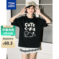 唐狮 TONLION女针织前胸卡通创意趣味动物图案中短袖T恤TB