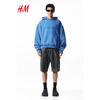 H&M【H2合作系列】男女同款卫衣2024春棉质重磅连帽衫1226192 浅蓝色 175/100A M