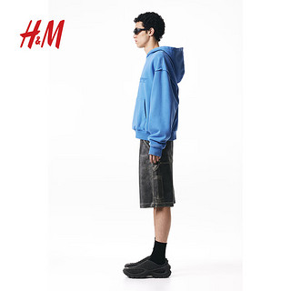 H&M【H2合作系列】男女同款卫衣2024春棉质重磅连帽衫1226192 浅蓝色 175/108A L