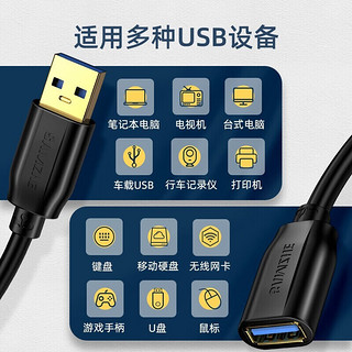 山泽（SAMZHE） USB延长线 USB公对母 高速传输电脑U盘鼠标键盘打印机充电器加长数据线 USB3.0 高速【镀金】加厚蓝 2m
