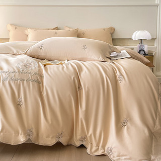 安睡宝（SOMERELLE）法式轻奢纯棉床上四件套全棉被套床单罩高级感家用双人床品套件 罗拉-金 1.5/1.8m床单四件套-被套200x230