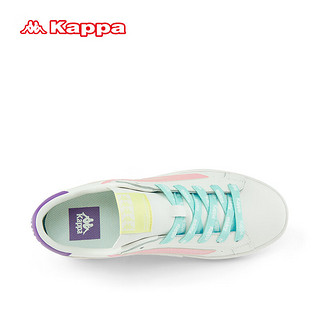 KAPPA卡帕潮流滑板鞋子女百搭小白鞋厚底显高运动休闲鞋 经典白/蓝紫色 38