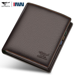 septwolves七匹狼正品七匹狼男士钱包全真皮短款钱夹竖款立款头层牛皮