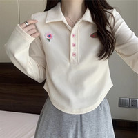 翊尚美短袖t恤女夏季纯棉短款正肩翻领polo衫女装甜辣风修身上衣 8589杏色polo领 S【适合80-95斤】