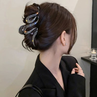 伊黛儿 秋冬超大号抓夹小众高级感冷淡风发夹女后脑勺鲨鱼夹2024轻奢 C8Y304枪黑色珍珠抓夹