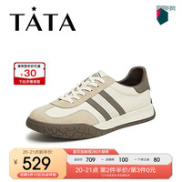 他她(TATA)2024夏休闲男士时尚百搭板鞋TEI01BM4 米白/棕 37