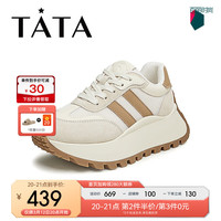 他她（TATA）厚底运动鞋女增高网面透气休闲鞋2024春女鞋DGAH1BM4 米白/灰/棕 39