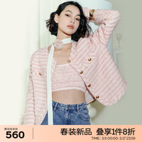 伊芙丽（eifini）伊芙丽蝴蝶纱流苏设计精致大气小香风短外套2024春季休闲外套 粉色 170/92A/XL